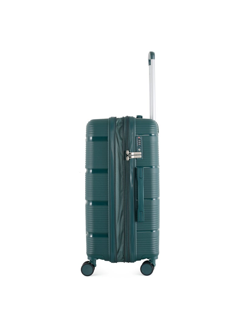 اتش تي حقيبة سفر H.T Checked Luggage - حقائب سفر متينة ذات غلاف صلب مزودة بعجلات دوارة ومقبض تلسكوبي وسحابات مضادة للسرقة (100 لتر، حقيبة سفر خفيفة الوزن) (أخضر داكن، مقاس متوسط ​​28 بوصة) - Image 5