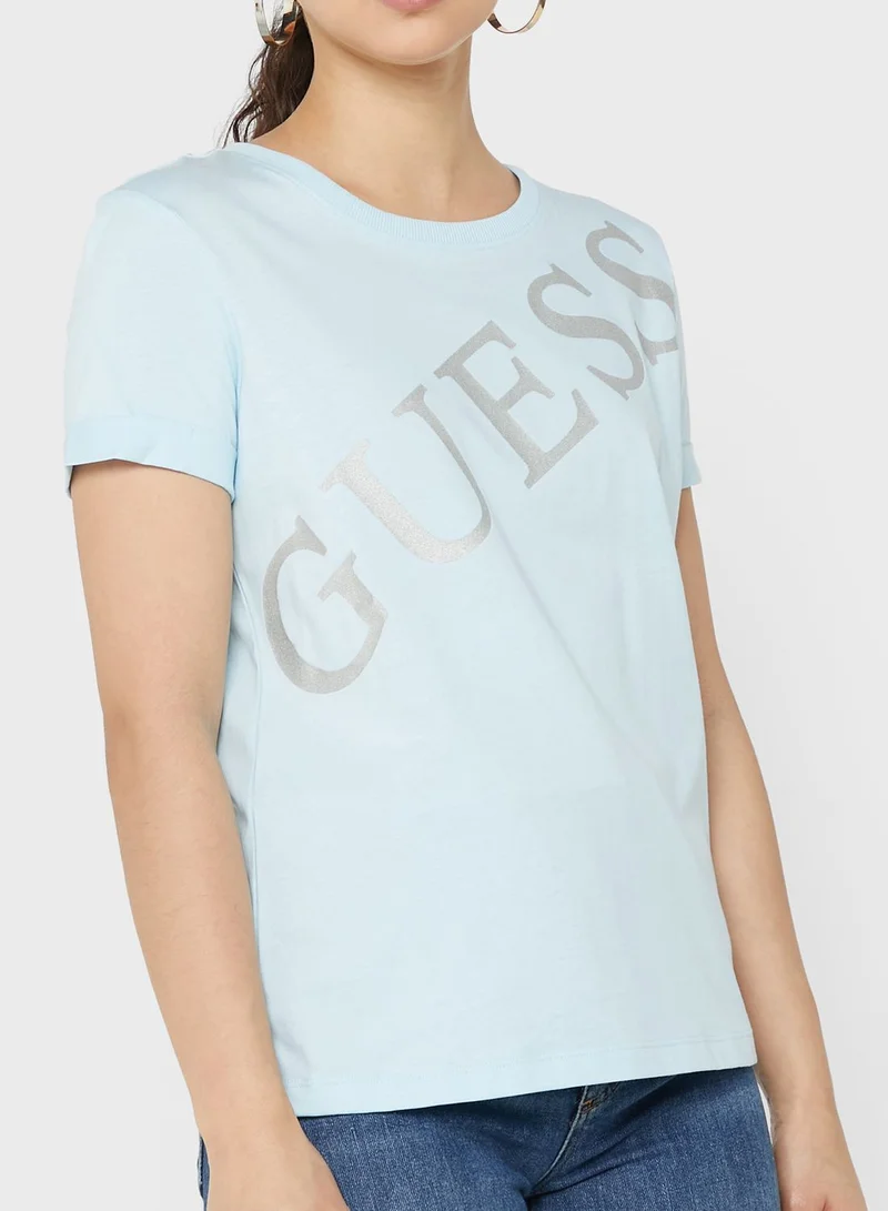 GUESS Roll Sleeve Logo T-Shirt