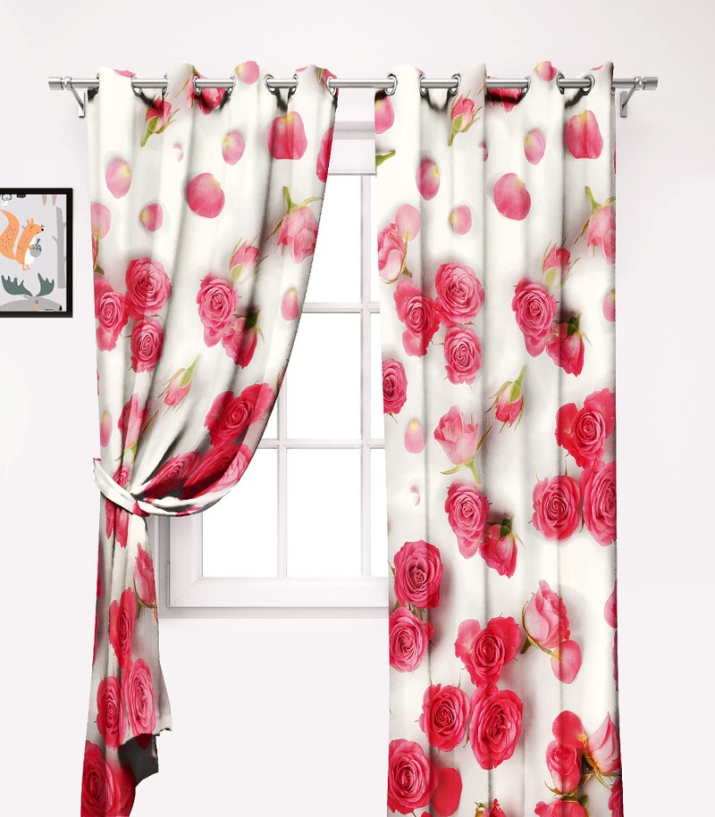 Ultimate Trends ™ Premium Polyester Printed Curtains Set of 2 Panels (Window 5 FEET, Rose White) - Image 1