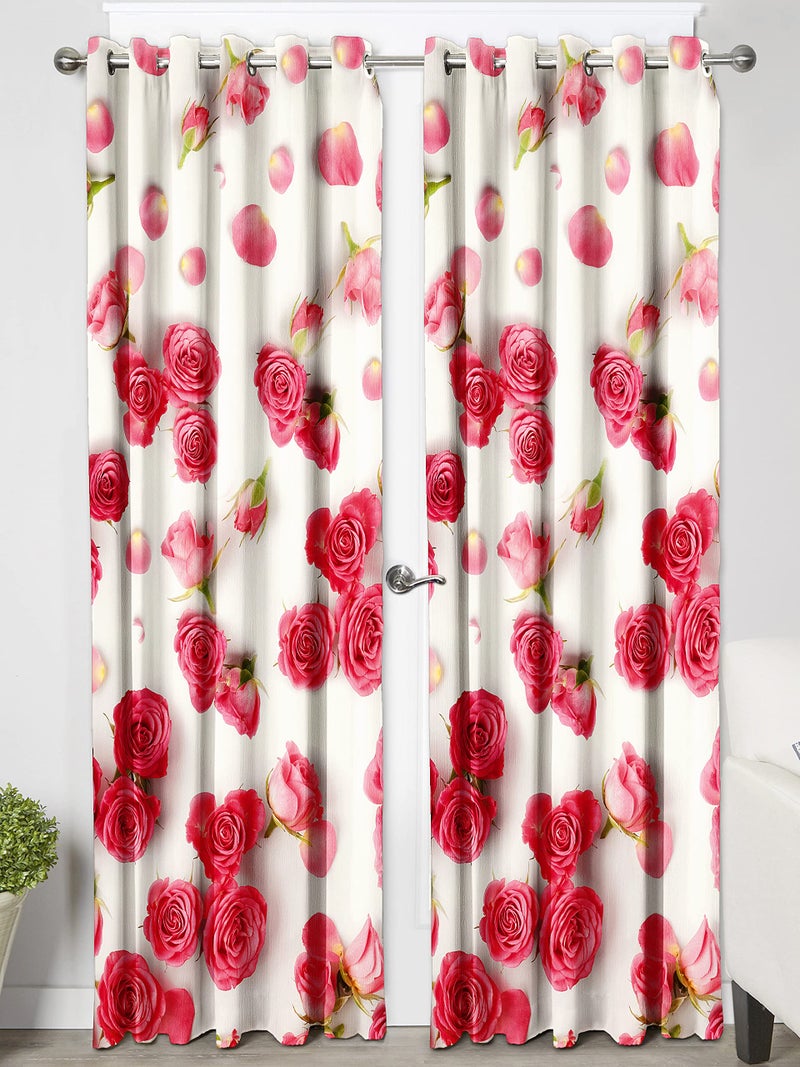 Ultimate Trends ™ Premium Polyester Printed Curtains Set of 2 Panels (Window 5 FEET, Rose White) - Image 3