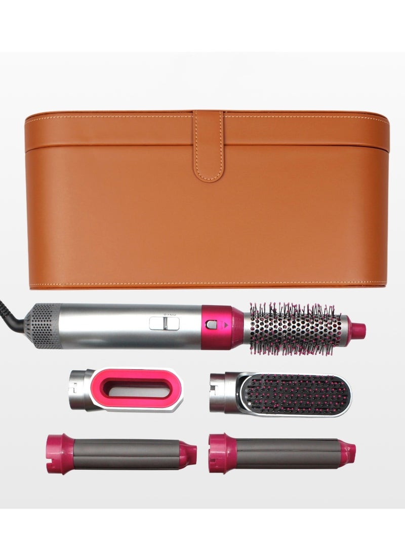 general Multifunctional 5-in-1 Hot Air Comb Automatic Curler Straightening Comb Hair Dryer Curler Leather Box Packaging - Image 1