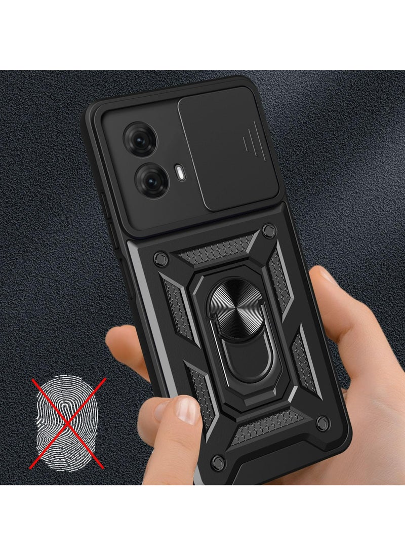 Generic - Motorola G35 5G Case Cover, Slide Camera Lens Cover + 360°Rotating Kickstand Ring + Support Magnetic Car Mount Shockproof Mobile Phone Case For Motorola G35 5G, Black - Image 1