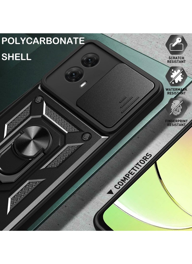 Generic - Motorola G35 5G Case Cover, Slide Camera Lens Cover + 360°Rotating Kickstand Ring + Support Magnetic Car Mount Shockproof Mobile Phone Case For Motorola G35 5G, Black - Image 1