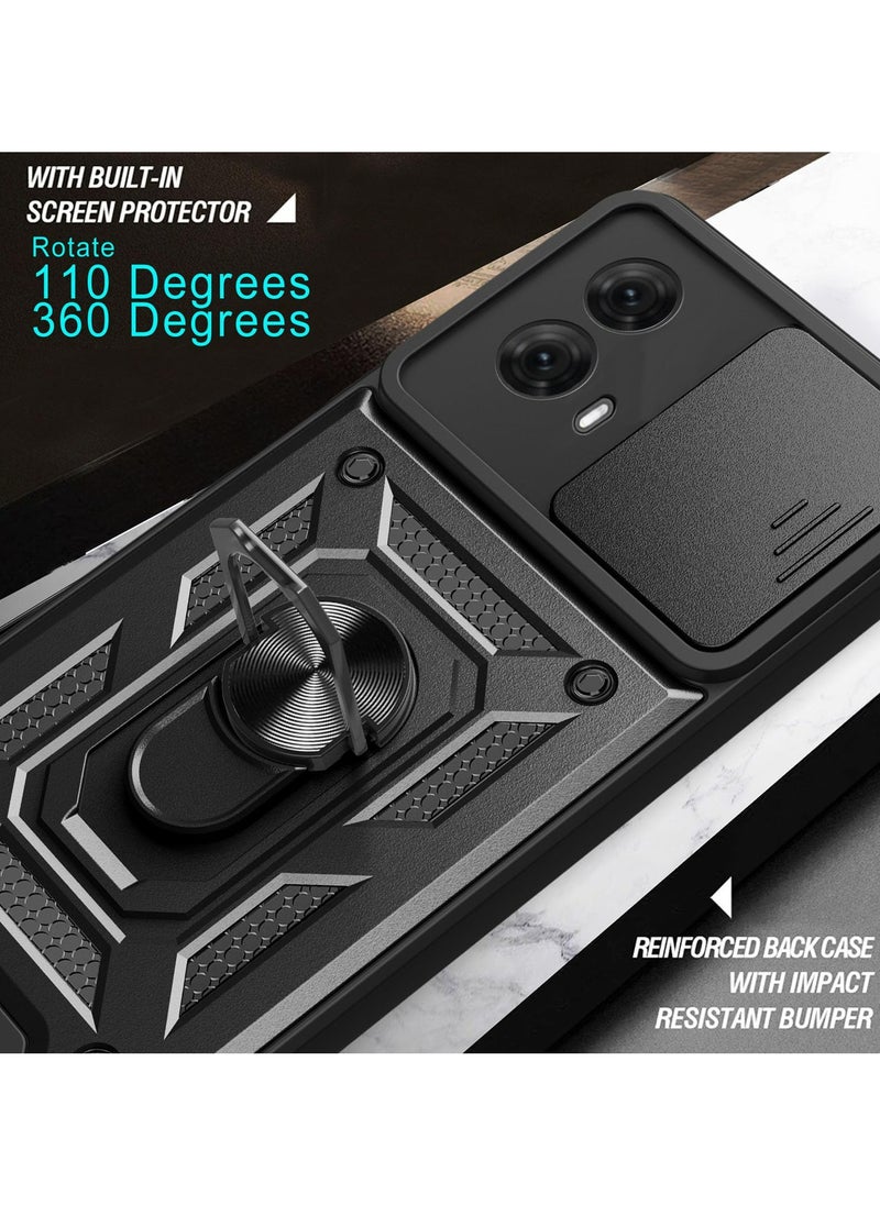 Generic - Motorola G35 5G Case Cover, Slide Camera Lens Cover + 360°Rotating Kickstand Ring + Support Magnetic Car Mount Shockproof Mobile Phone Case For Motorola G35 5G, Black - Image 1