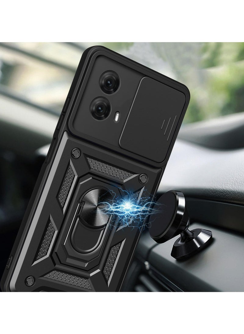 Generic - Motorola G35 5G Case Cover, Slide Camera Lens Cover + 360°Rotating Kickstand Ring + Support Magnetic Car Mount Shockproof Mobile Phone Case For Motorola G35 5G, Black - Image 1