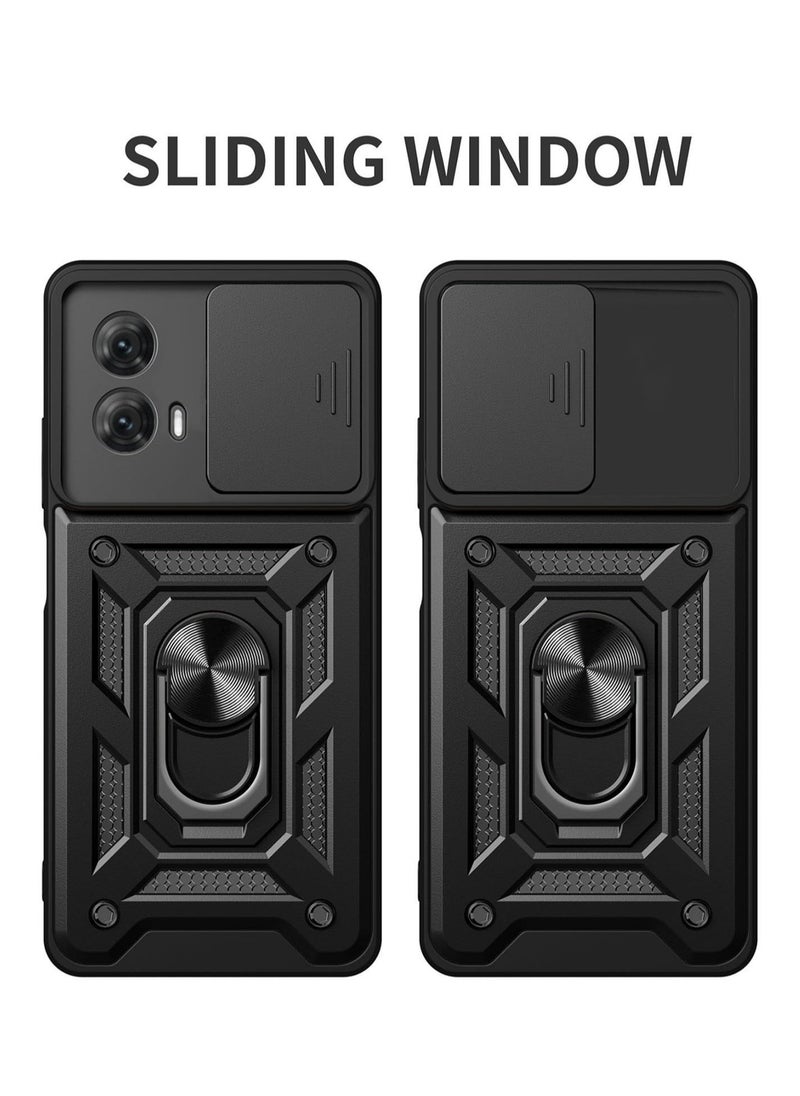 Generic - Motorola G35 5G Case Cover, Slide Camera Lens Cover + 360°Rotating Kickstand Ring + Support Magnetic Car Mount Shockproof Mobile Phone Case For Motorola G35 5G, Black - Image 1