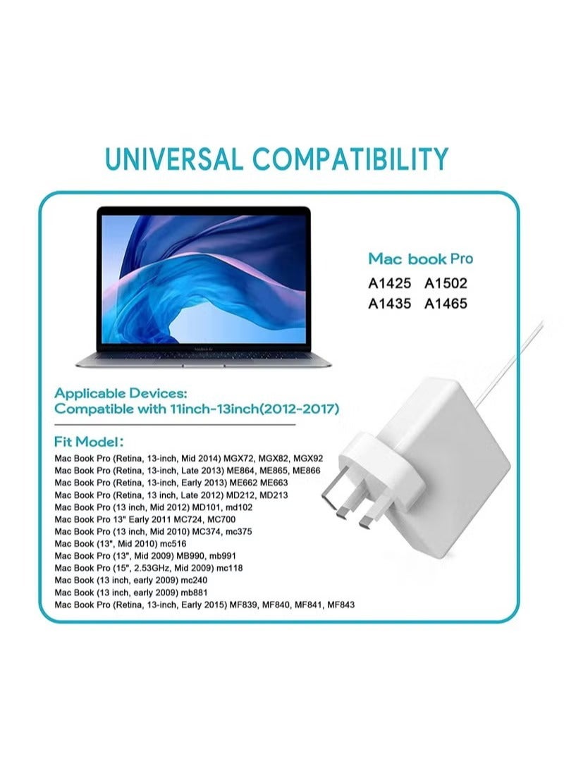 اكسيسن شاحن متوافق مع ماك بوك برو، محول إمداد طاقة بقدرة 60 وات، محول شاحن كمبيوتر محمول ماك برو T-Tip ماك برو موديل A1425 A1502 A1435 A1465 T-Connector MacBook Pro13 بوصة - Image 2