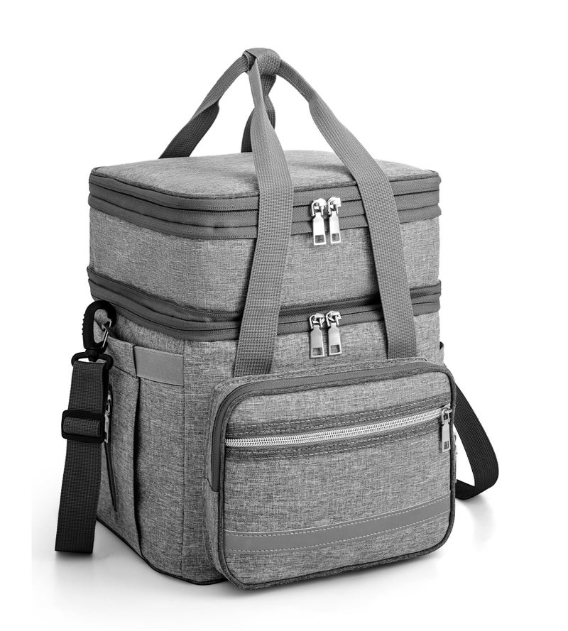 حقيبة غداء EXLIFBAG للنساء حقيبة غداء مزدوجة العزل للبالغين حقيبة غداء مقاومة للتسرب للرجال مع حزام كتف قابل للتعديل رمادي