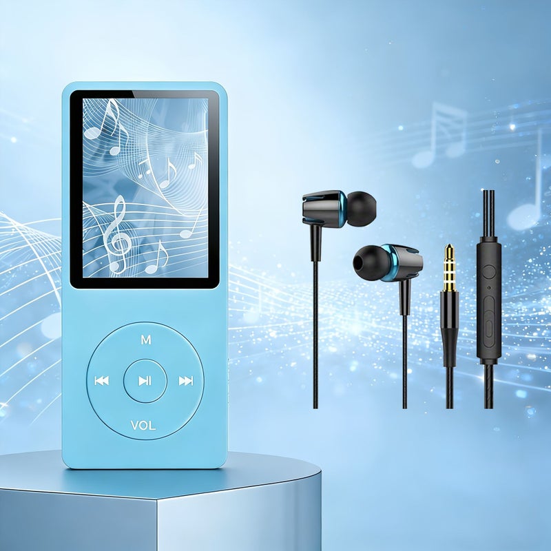 Light Blue MP3 MP4 Music Player with 1.8 Inch Screen Video Playback Wired Headphones - Image 3