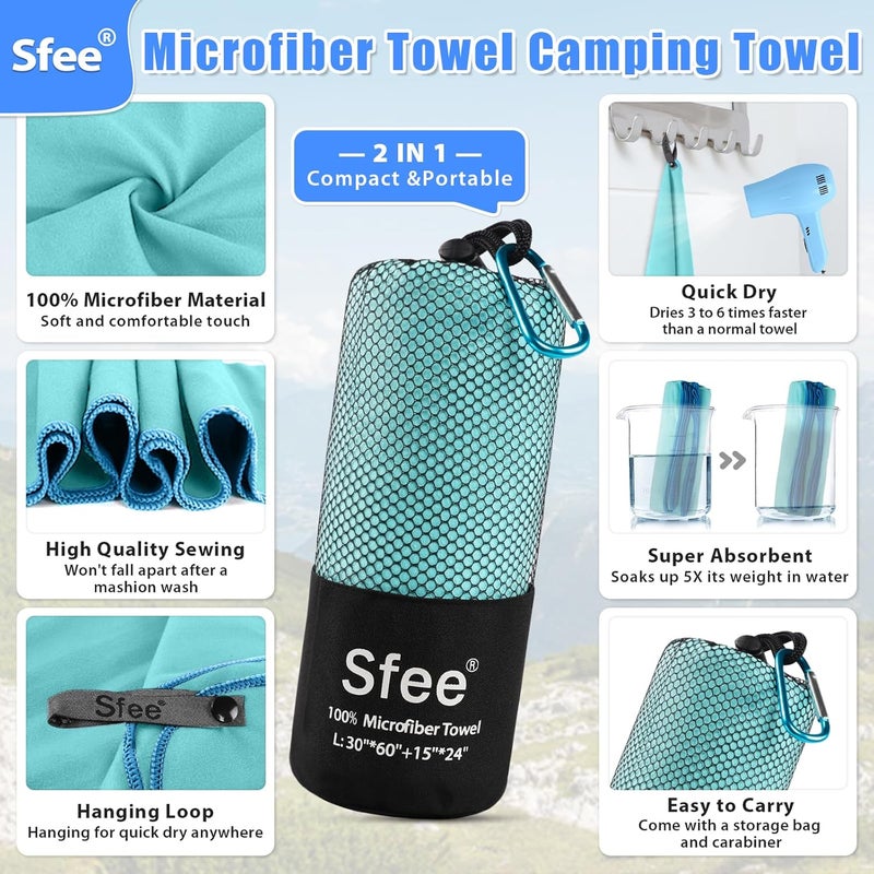 Sfee 2 Pack Microfiber Travel Towel, Quick Dry Large Beach Towel, Super Absorbent Compact Lightweight for Camping, Gym, Hiking, Pool, Backpacking, Bath, Yoga - Image 2