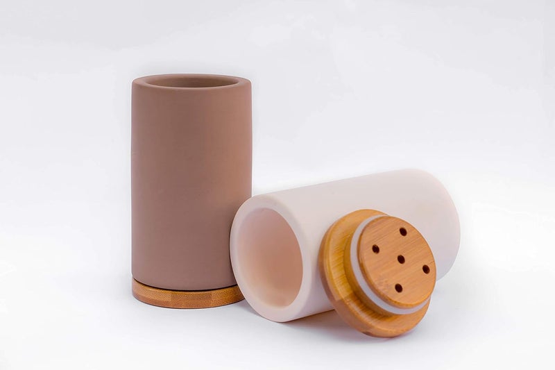 Matani Bamboo Toothbrush Holder Diatomite Tooth Brush Organizer - Storage Stand for Small Bathroom & Counter - Removable Base & Drain Holes, Water-Absorbent & Quick-Drying (Brown) - Image 5