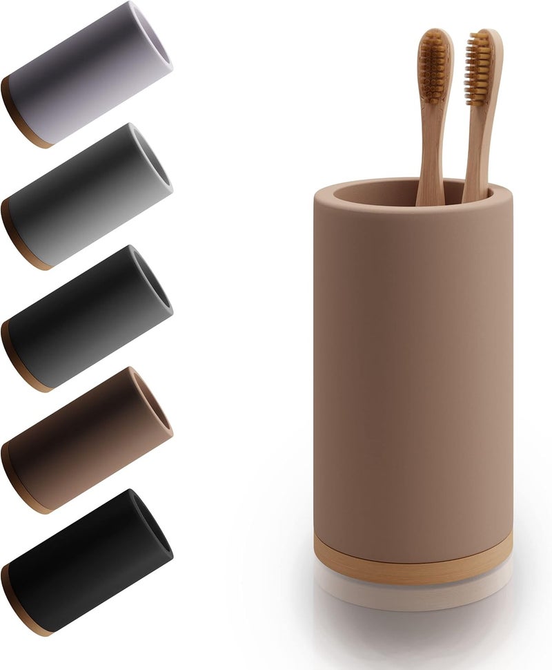 Matani Bamboo Toothbrush Holder Diatomite Tooth Brush Organizer - Storage Stand for Small Bathroom & Counter - Removable Base & Drain Holes, Water-Absorbent & Quick-Drying (Brown) - Image 1