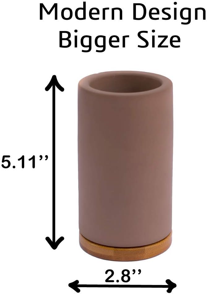 Matani Bamboo Toothbrush Holder Diatomite Tooth Brush Organizer - Storage Stand for Small Bathroom & Counter - Removable Base & Drain Holes, Water-Absorbent & Quick-Drying (Brown) - Image 3