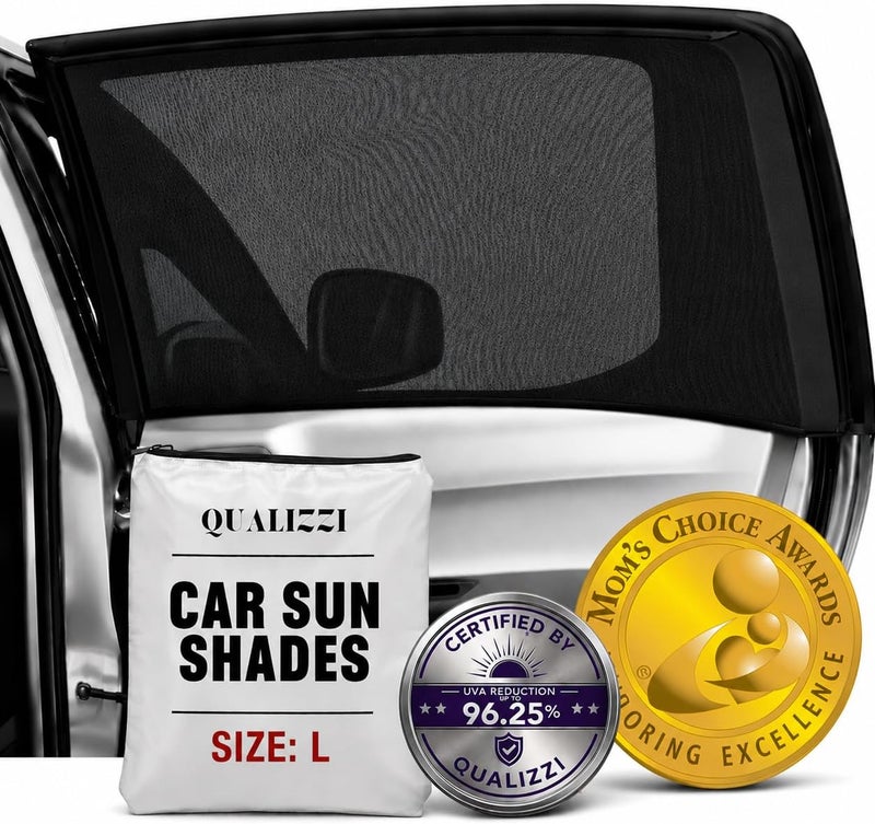 Qualizzi L/Car Sun Shades for Most SUV’s Windows (12 Sizes). Sun, Bugs, UV, Privacy Protection & Heat Blocker. Stretch-to-Fit Mesh Screens for Baby and Camping. We Have Your Size at ® 2-Pack - Image 1