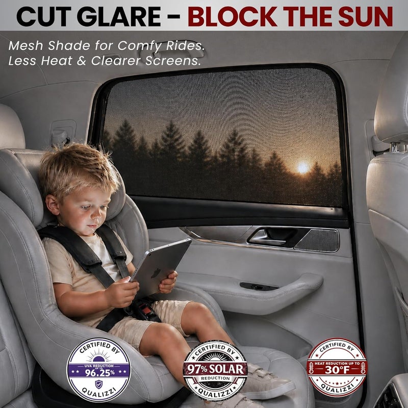 Qualizzi L/Car Sun Shades for Most SUV’s Windows (12 Sizes). Sun, Bugs, UV, Privacy Protection & Heat Blocker. Stretch-to-Fit Mesh Screens for Baby and Camping. We Have Your Size at ® 2-Pack - Image 2