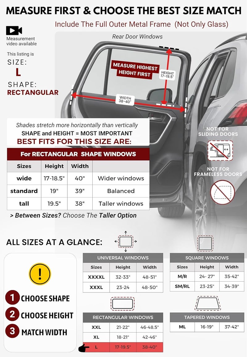 Qualizzi L/Car Sun Shades for Most SUV’s Windows (12 Sizes). Sun, Bugs, UV, Privacy Protection & Heat Blocker. Stretch-to-Fit Mesh Screens for Baby and Camping. We Have Your Size at ® 2-Pack - Image 5