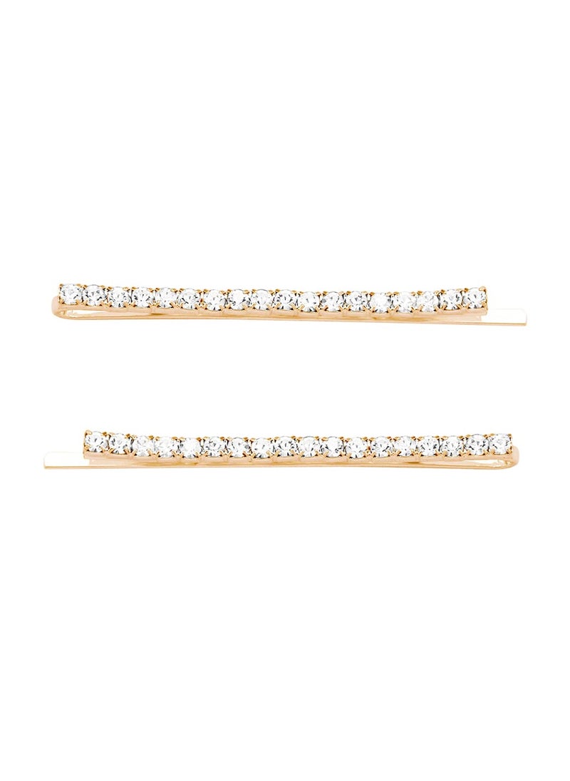 Rosemarie Collections - Rosemarie Collections Womens Crystal Rhinestone Sparkle Hair Clip Bobby Pins Small Clear Crystal Gold Tone - Image 1