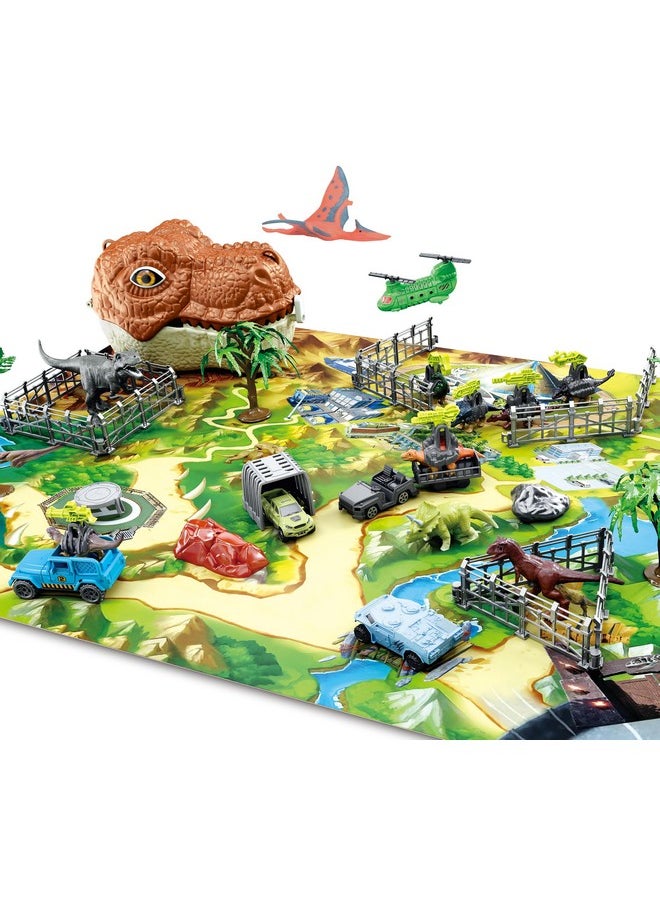 PowerTRC Dinosaur Toys, Military Dinosaurs Toy Figures with Weapons & Fences, 49PCS Dinosaur Toys for Kids 3-5, Army Vehicles Jurassic Dinosaur Park Toddler Dinosaur Figures w/ Storage Head & Play Mat  - Image 1