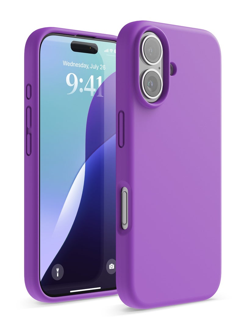 Elago Liquid Silicone for iPhone 16 Case Cover Full Body Protection, Shockproof, Slim, Anti-Scratch Soft Microfiber Lining - Neon Purple