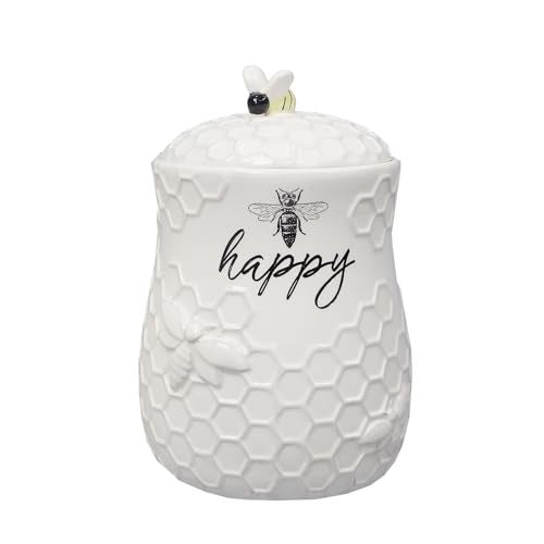 Young's Inc. Ceramic Honey Bee Cookie Jar with Lid and Handle – Honeycomb Design, 5.75" x 5.83" x 7.87", Decorative and Functional Kitchen Storage - Tea Canister - Image 1