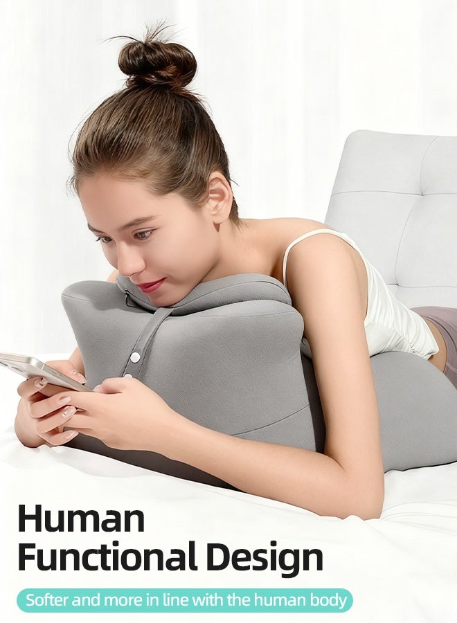 قف وسادة إسفينية لدعم الظهر للسرير - وسادة استراحة من إسفنج الذاكرة مع وسادة دعم صغيرة، وسادة قراءة مريحة للجلوس والنوم، وتخفيف ارتجاع المريء، ومنع الشخير، ودعم وضعية الساقين - Image 4
