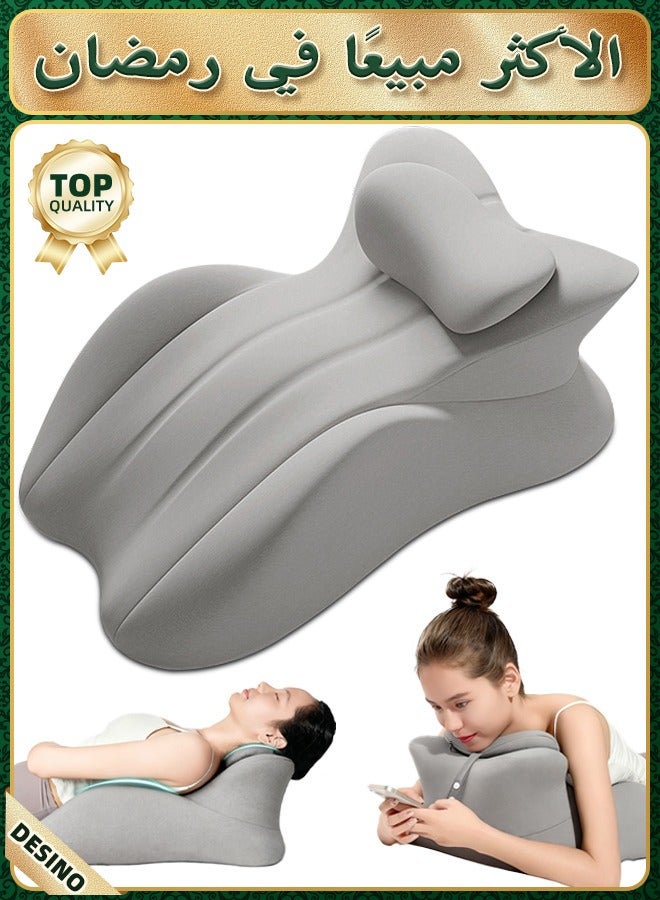 قف وسادة إسفينية لدعم الظهر للسرير - وسادة استراحة من إسفنج الذاكرة مع وسادة دعم صغيرة، وسادة قراءة مريحة للجلوس والنوم، وتخفيف ارتجاع المريء، ومنع الشخير، ودعم وضعية الساقين - Image 1