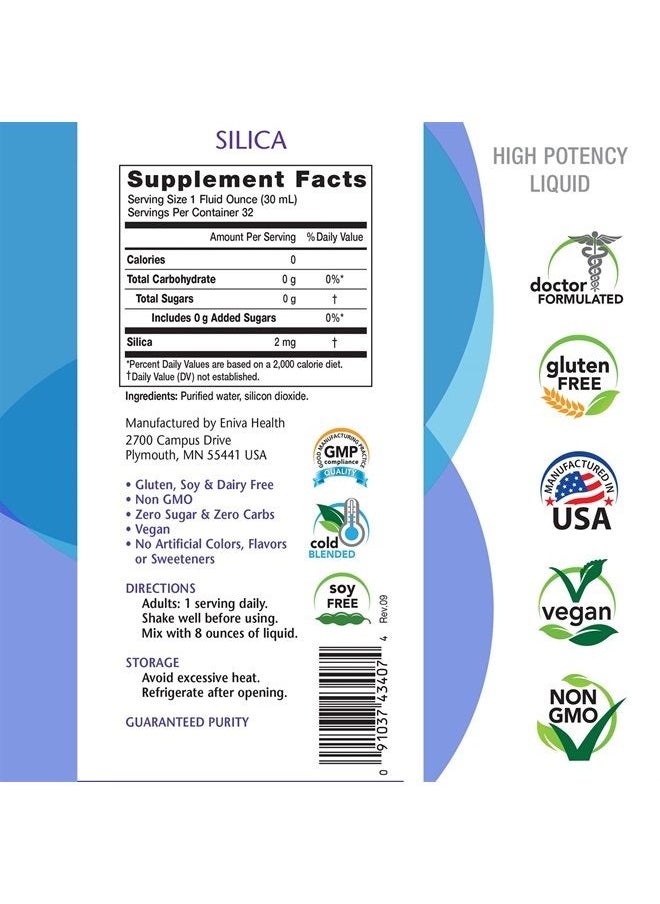 Eniva Health - Liquid Ionic Silica | 2 MG | Supplement Supports Healthy Collagen & Elastin Production for Joint & Bone Support Healthy Skin, Hair and Nails Keto Friendly, Gluten Free - 32 Servings - Image 1