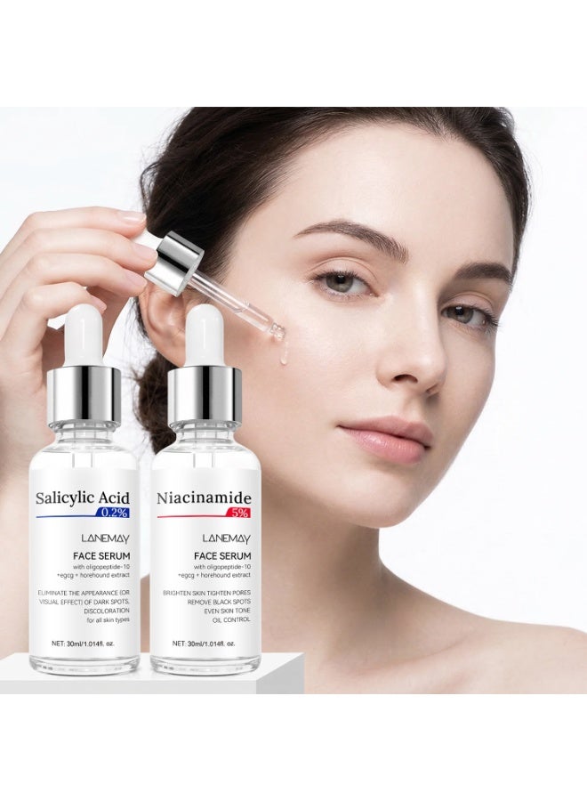 LANEMAY 5% Niacinamide & 0.2% Salicylic Acid Face Serum Set 2×30ml, Oil Control Brightening Serum for Minimizing Pores, Fading Acne Marks & Uneven Skin Tone - Image 1