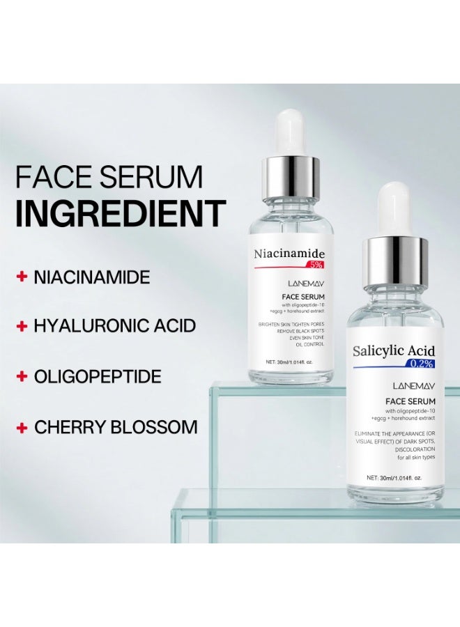 LANEMAY 5% Niacinamide & 0.2% Salicylic Acid Face Serum Set 2×30ml, Oil Control Brightening Serum for Minimizing Pores, Fading Acne Marks & Uneven Skin Tone - Image 2