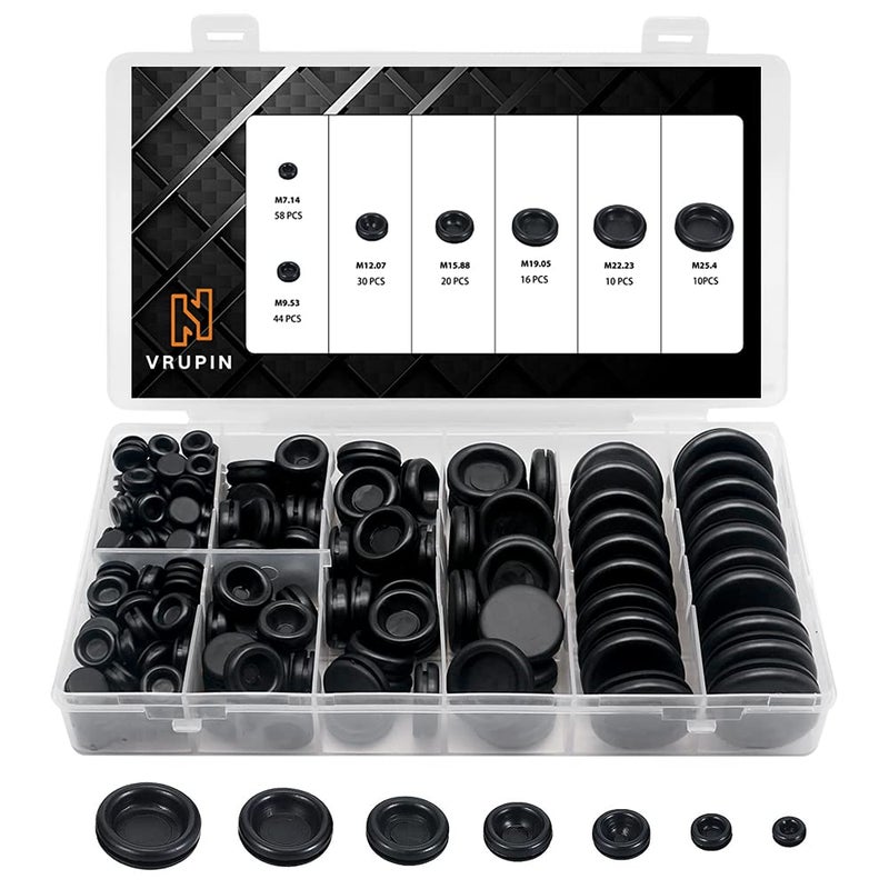 Vrupin 188 Pieces Rubber Grommet Kit â€“ Rubber Plugs for Round Holes, Wiring, Electrical, Plumbing, and More - Image 1