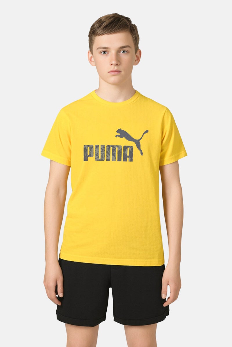 PUMA ملابس رياضية للأطفال الأولاد قميص قصير الأكمام في الهواء الطلق، أصفر فاتح - Image 1