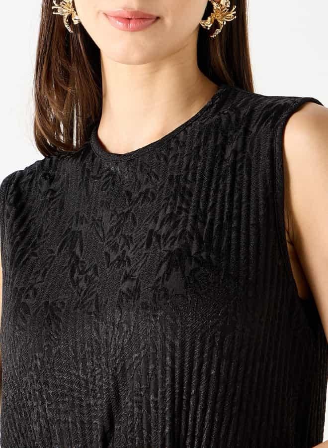 ايكونيك بلوزة بارزة الملمس دون أكمام وبياقة مستديرة من آيكونيك - Image 4