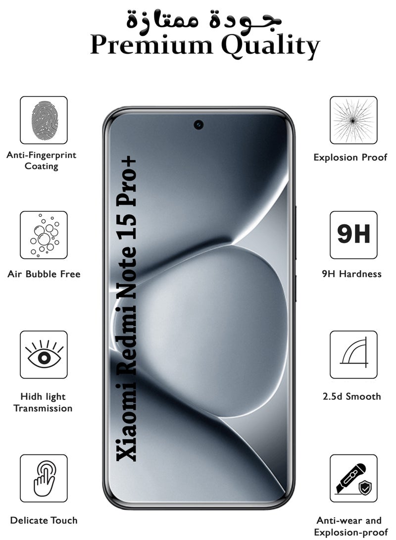 2 Pack Xiaomi Redmi Note 15 Pro+ Screen Protector | Tempered Glass Compatible with Xiaomi Redmi Note 15 Pro+| Screen Protector Full HD Quality Tempered Glass Anti-Scratch Edge to Edge Coverage with Easy Installation Kit - Black - Image 2