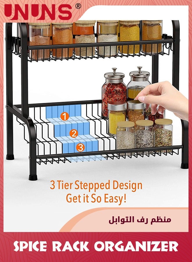 UNUNS Spice Rack Organizer,2-Tier Large Foldable Metal Spice Storage Rack For Countertops With Shelf Liner,Seasoning Organizer Spice Shelf Kitchen Counter Storage For Kitchen Office,Black  - Image 3