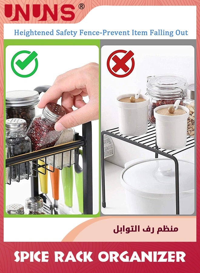 UNUNS Spice Rack Organizer,2-Tier Large Foldable Metal Spice Storage Rack For Countertops With Shelf Liner,Seasoning Organizer Spice Shelf Kitchen Counter Storage For Kitchen Office,Black  - Image 4