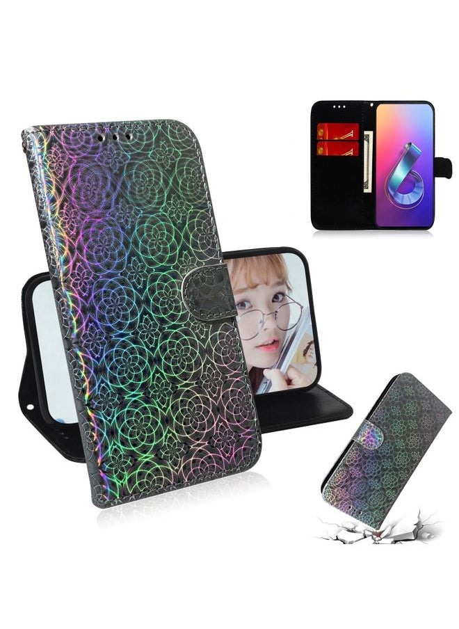 HuHa Case Cover For Asus Zenfone 6 ZS630KL Solid Color Colorful Magnetic Buckle Horizontal Flip PU Leather Case with Holder & Card Slots & Wallet & Lanyard Silver 