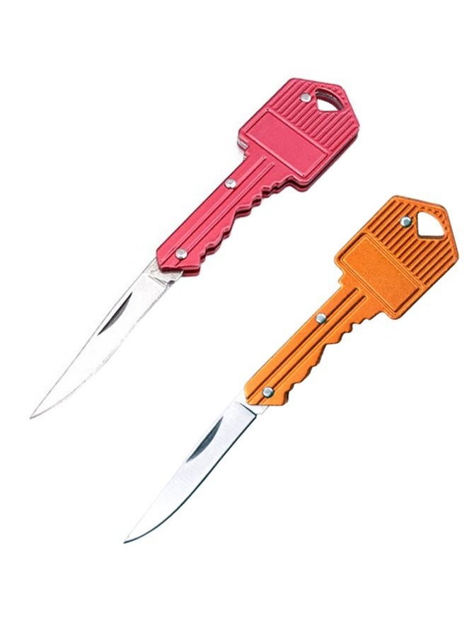Ant - 2-Piece Mini Key Small Folding Knife, Wild Survival Key Knife Fruit Knife Rose Red/Orange - Image 1