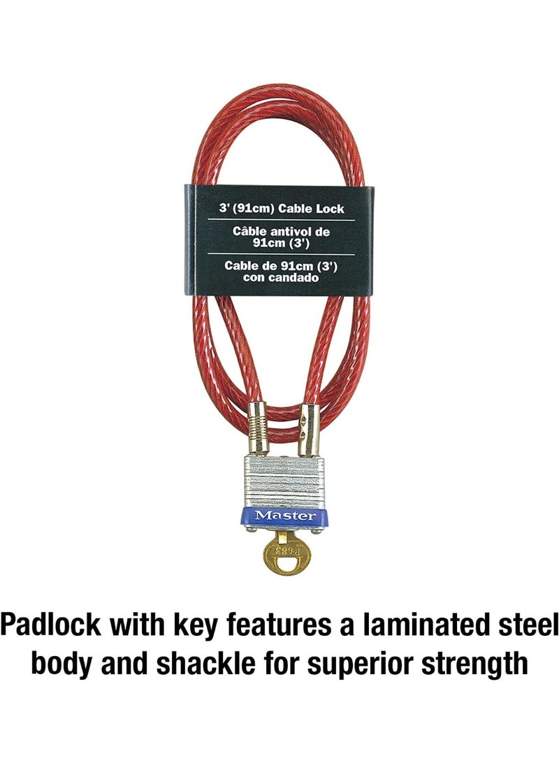 Master Lock Master Lock 719D Steel Cable with Integrated Outdoor Padlock with Key, 1 Pack, Silver, 3' Long x 3/16' Diameter  - Image 5
