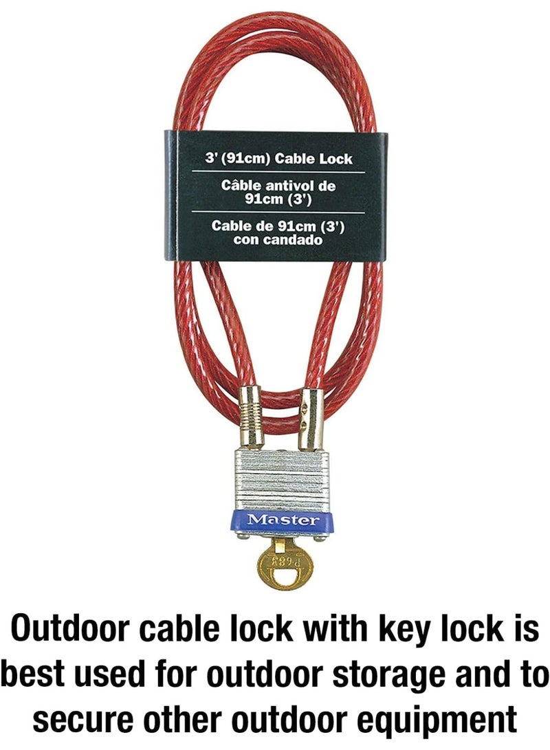 Master Lock Master Lock 719D Steel Cable with Integrated Outdoor Padlock with Key, 1 Pack, Silver, 3' Long x 3/16' Diameter  - Image 3
