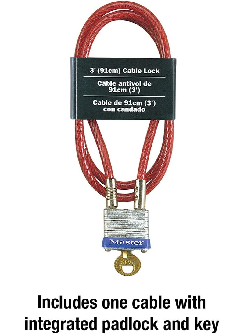 Master Lock Master Lock 719D Steel Cable with Integrated Outdoor Padlock with Key, 1 Pack, Silver, 3' Long x 3/16' Diameter  - Image 4
