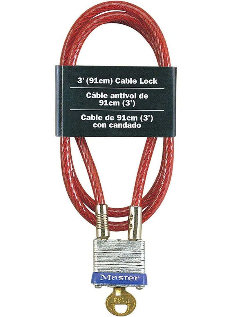 Master Lock Master Lock 719D Steel Cable with Integrated Outdoor Padlock with Key, 1 Pack, Silver, 3' Long x 3/16' Diameter  - Image 1