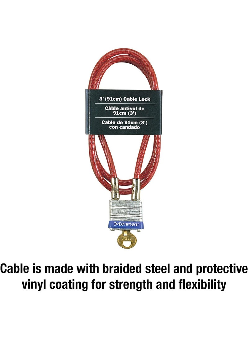 Master Lock Master Lock 719D Steel Cable with Integrated Outdoor Padlock with Key, 1 Pack, Silver, 3' Long x 3/16' Diameter  - Image 2
