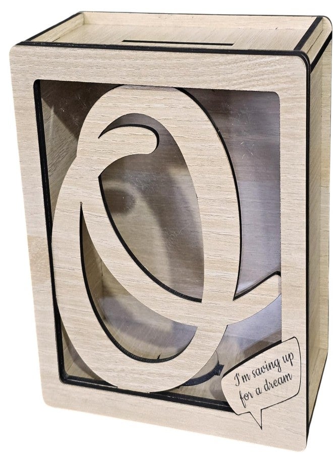 LACUM® Letter Piggy Bank – Custom Wooden Money Bank for Kids & Adults – Sunmica Coated Engineering Wood with Transparent Acrylic Front – Unique Gifts (Letter O) - Image 1