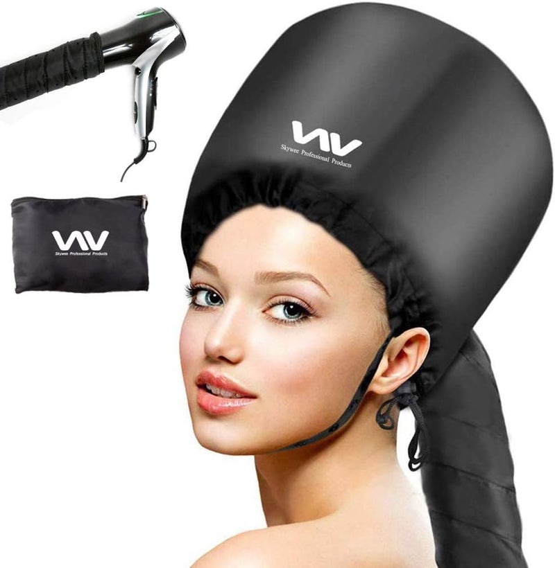 SKYWEE PROFESSIONAL PRODUCTS Bonnet Hood Hair Dryer Attachment Set  Soft Adjustable Hooded Bonnet for Hand Held Hair Dryer  Including Head Band for Drying Styling Curling Deep Conditioning