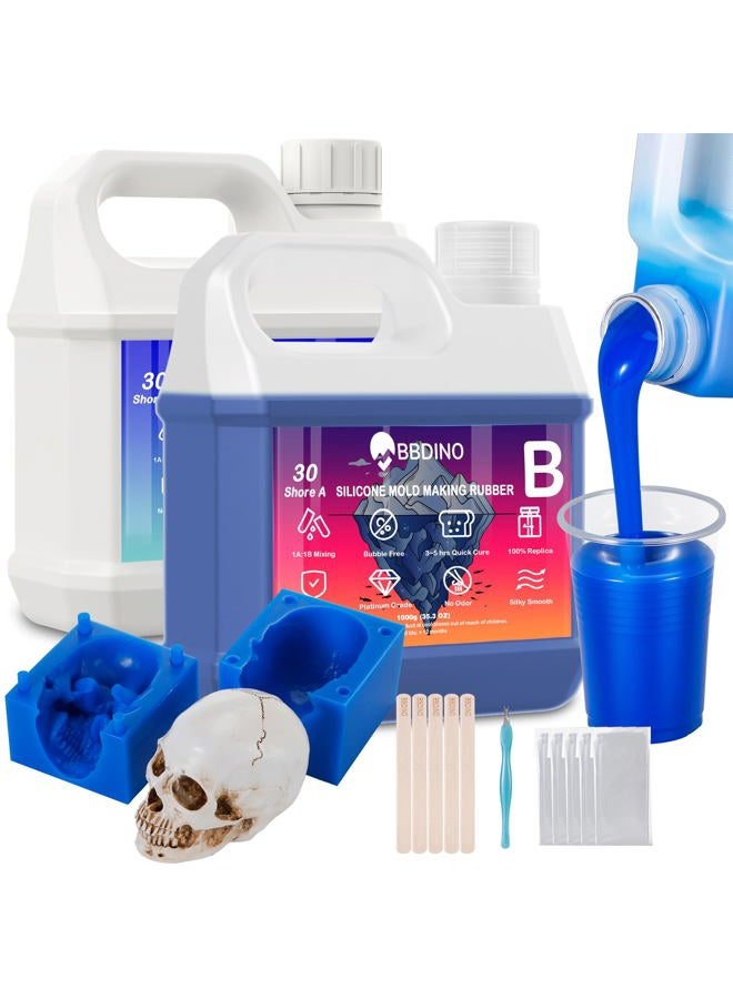 BBDINO Silicone Mold Making Kit,Liquid Silicone for Mold Making 30A Sapphire Blue,High Strength Silicone Rubber Mold Making Kit,1:1 by Volume Ideal for Casting Resin/Jewelry Silicone Molds 4.4 lbs - Image 1