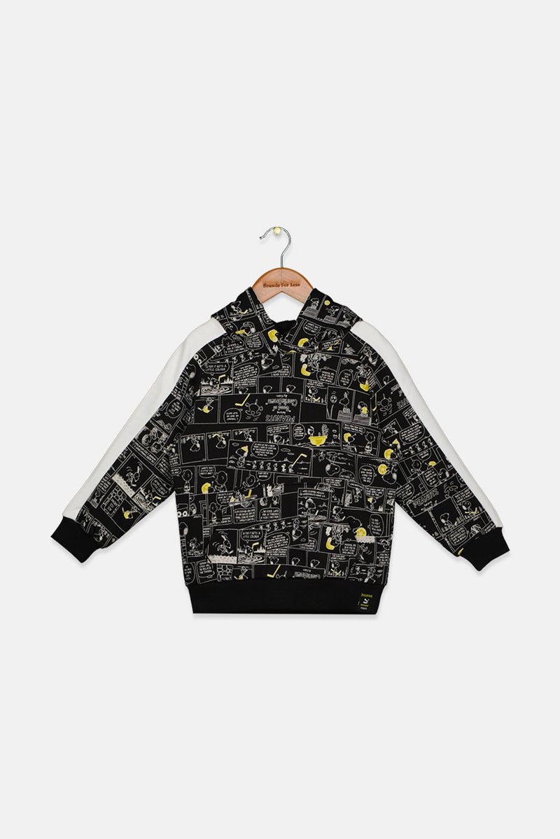 PUMA Toddlers Boy Long Sleeve Allover Print Sportswear Hoodie, Black and White Combo  - Image 1