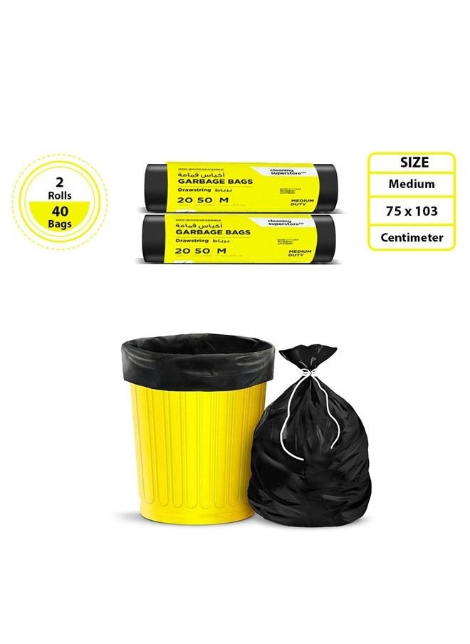 cleaning superstore Multi-Purpose Drawstring Garbage Bag Roll for Garbage Bin/Dust Bin/Waste Basket/50 Gallons/20 Bags/75x103 cm Black (Pack Of 2)  - Image 4