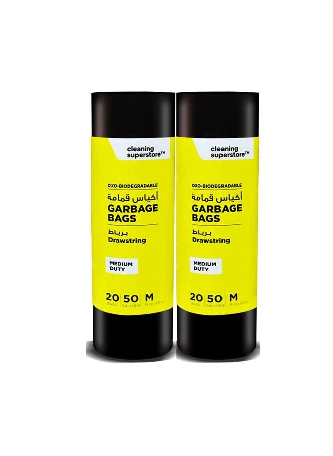 cleaning superstore Multi-Purpose Drawstring Garbage Bag Roll for Garbage Bin/Dust Bin/Waste Basket/50 Gallons/20 Bags/75x103 cm Black (Pack Of 2)  - Image 1