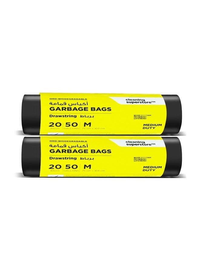 cleaning superstore Multi-Purpose Drawstring Garbage Bag Roll for Garbage Bin/Dust Bin/Waste Basket/50 Gallons/20 Bags/75x103 cm Black (Pack Of 2)  - Image 2