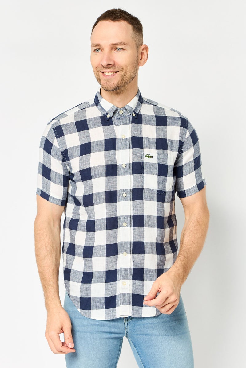 LACOSTE Men Regular Fit Plaid Short Sleeve Casual Shirt, Multicolor - Image 1